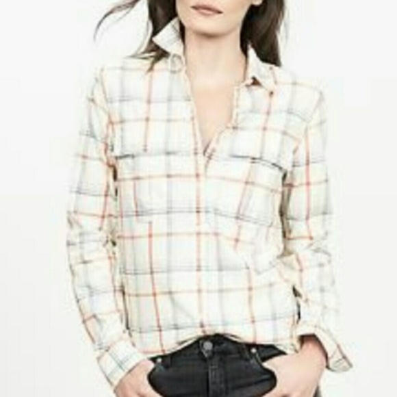 Banana Republic Tops - NWT Banana Republic plaid cream orange button down Banana Republic Tops - NWT Banana Republic plaid cream orange button down